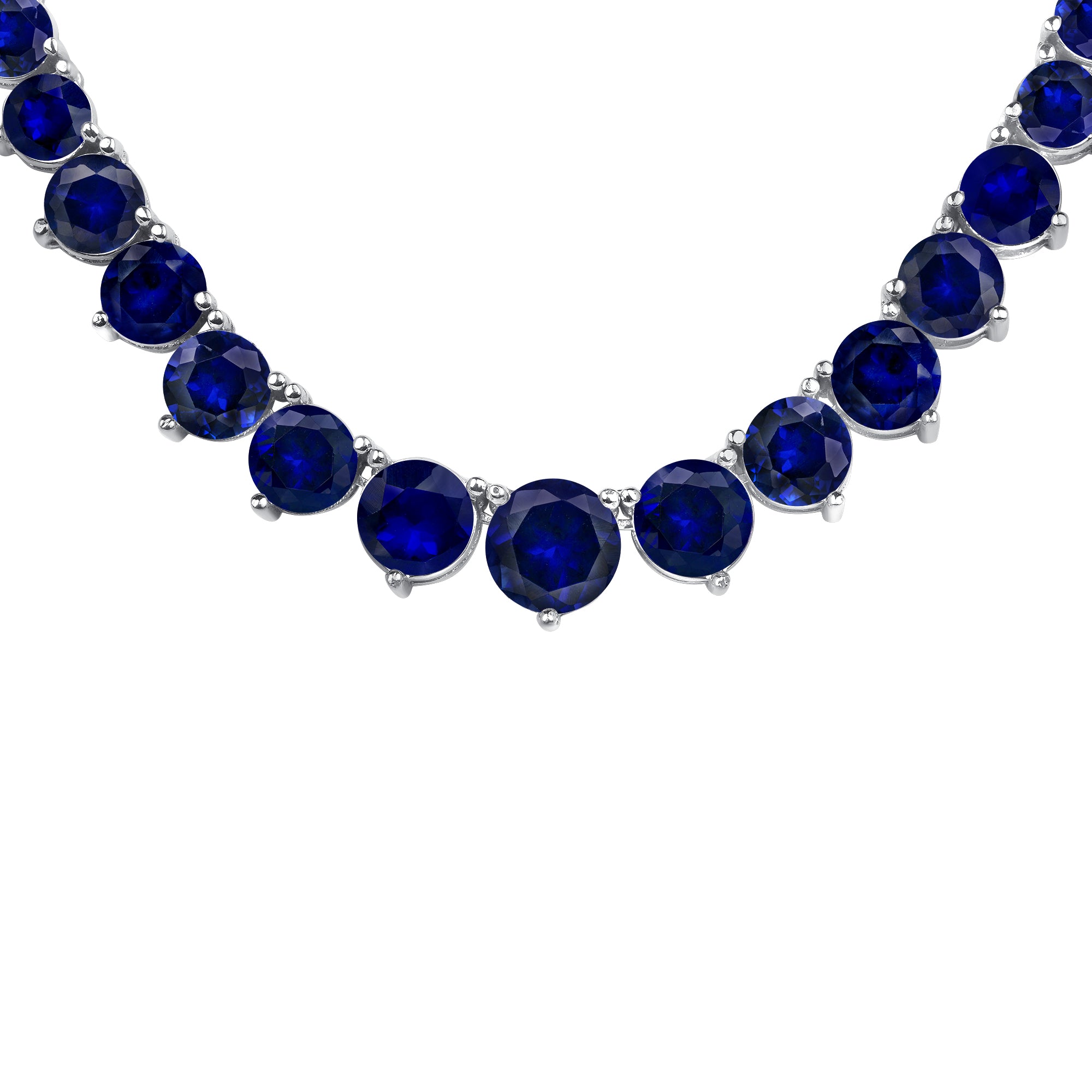 Riviera Round Brilliant Cut Natural Blue Sapphire Necklace WORLDJEWELS