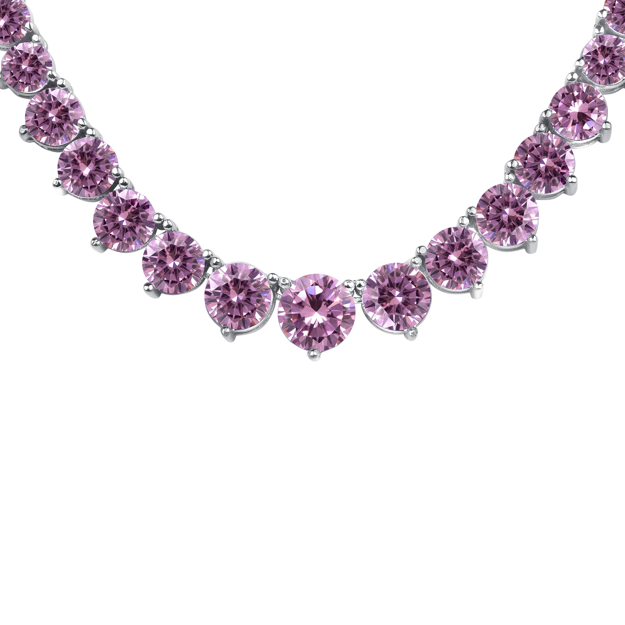 Riviera Round Brilliant Cut Natural Pink Sapphire Necklace WORLDJEWELS