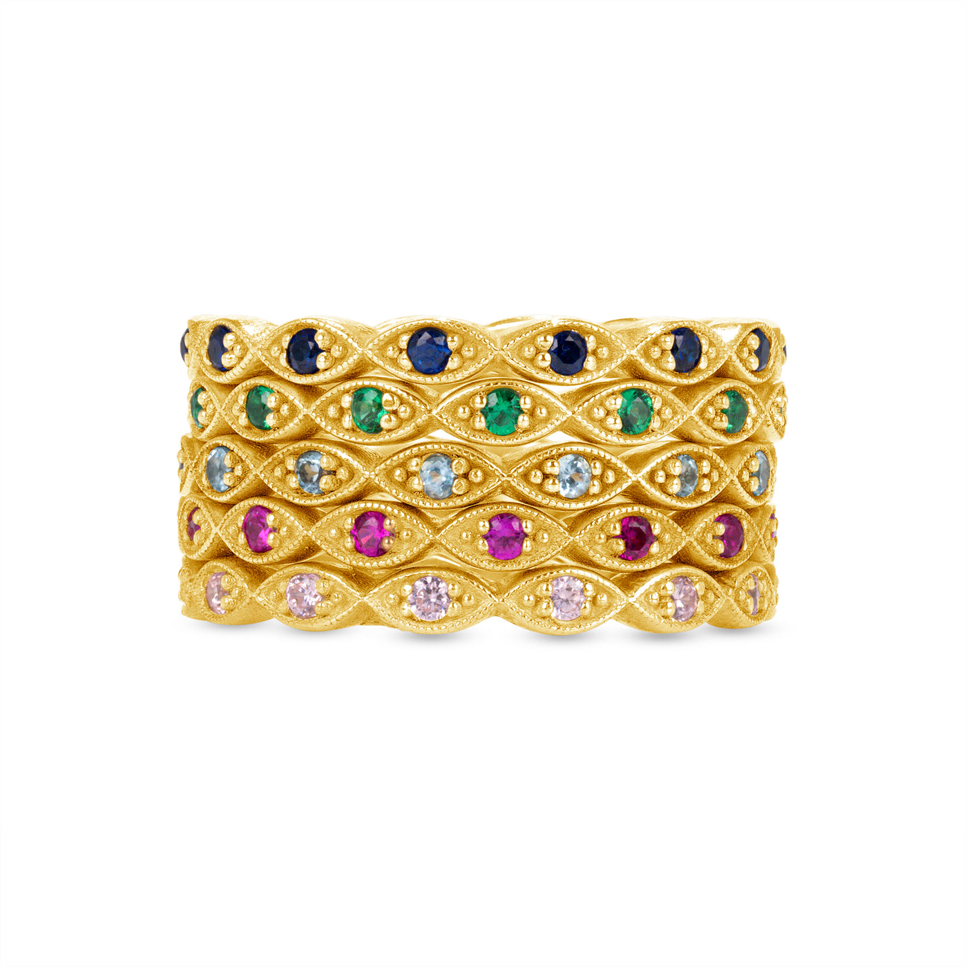 Juliet 14K Gold Colorful 0.25 Ct. Each Gemstone Eternity Stack-Able Rings