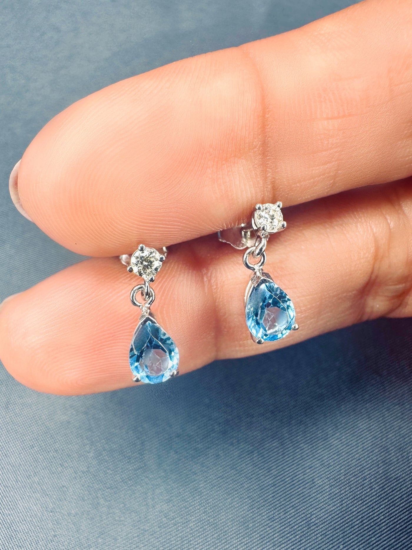 2.20 Carat Diamond & Natural Blue Topaz Earrings