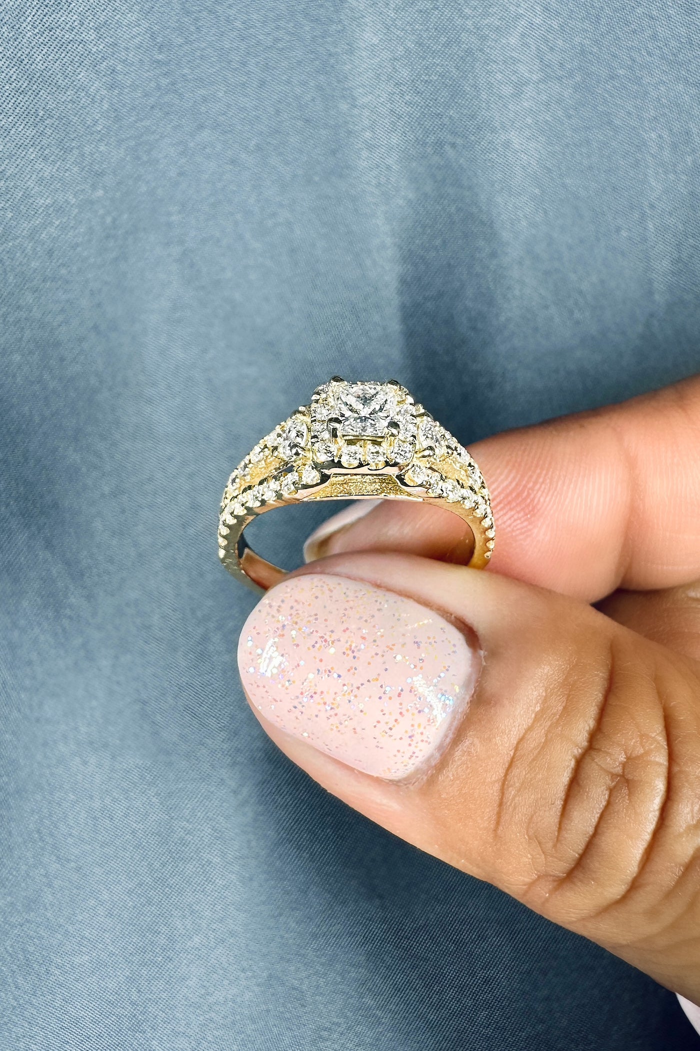 1.30 Carat Princess Cut with Brilliant Round Diamond Engagement Ring