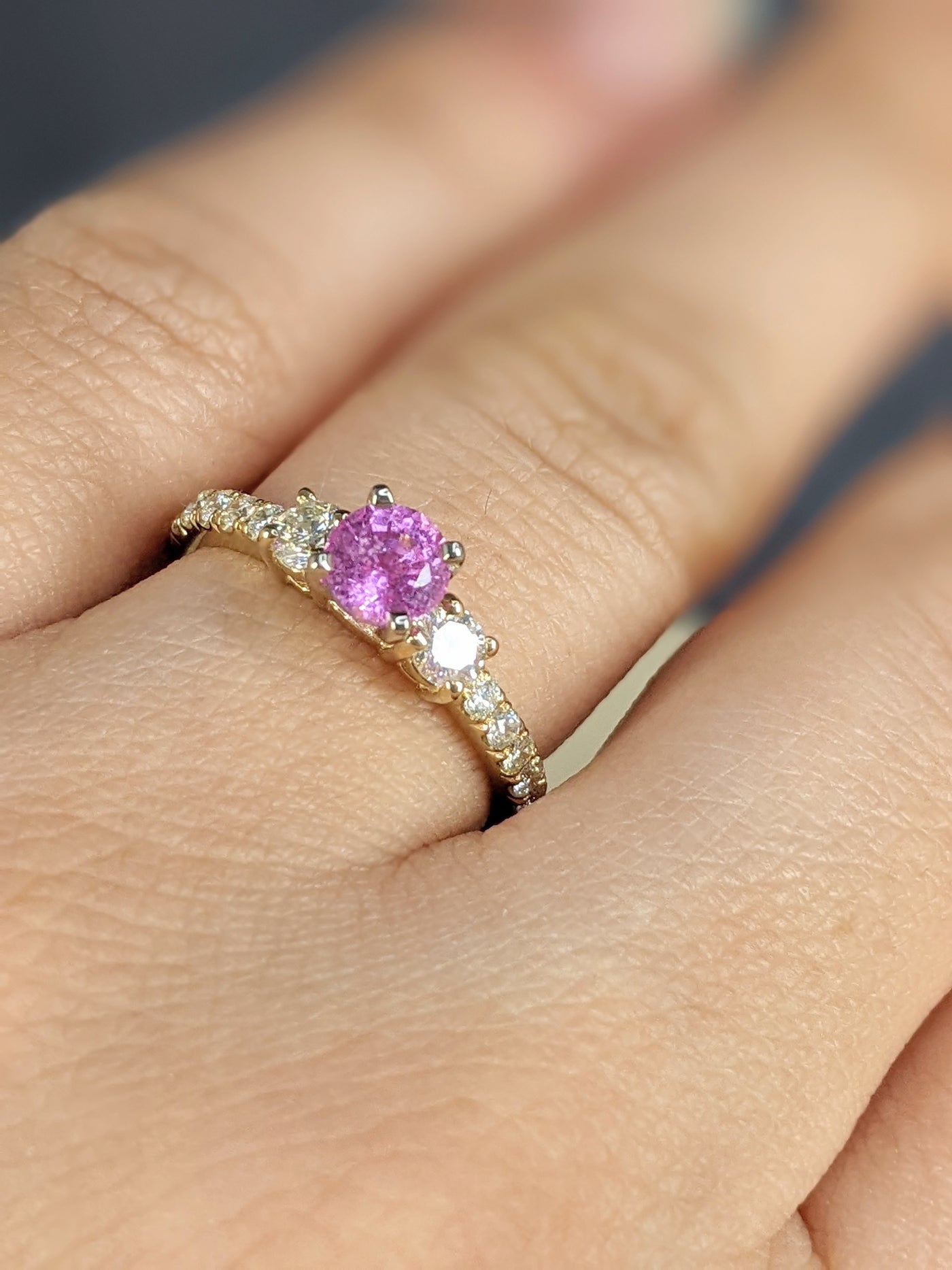 5MM Round Cut Natural Pink Sapphire & 0.58 Ct. Tw. Diamond Ring