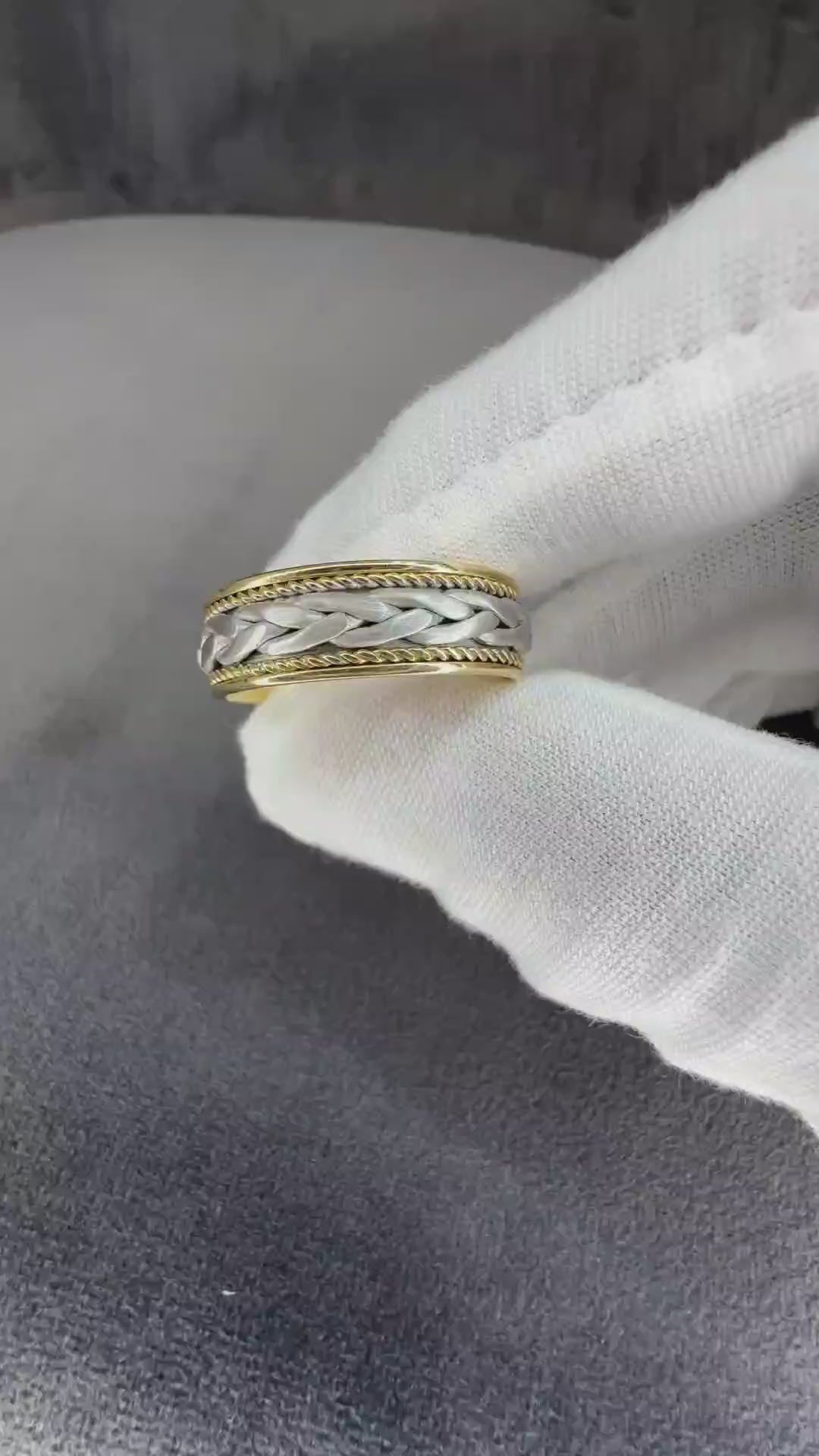 7MM Two Tone White Soft Braid With Yellow Gold Rope Wedding Band