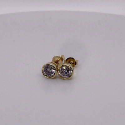 14k Gold Bezel Set Round Cut Diamond Stud Earrings 1.00 ct. tw.