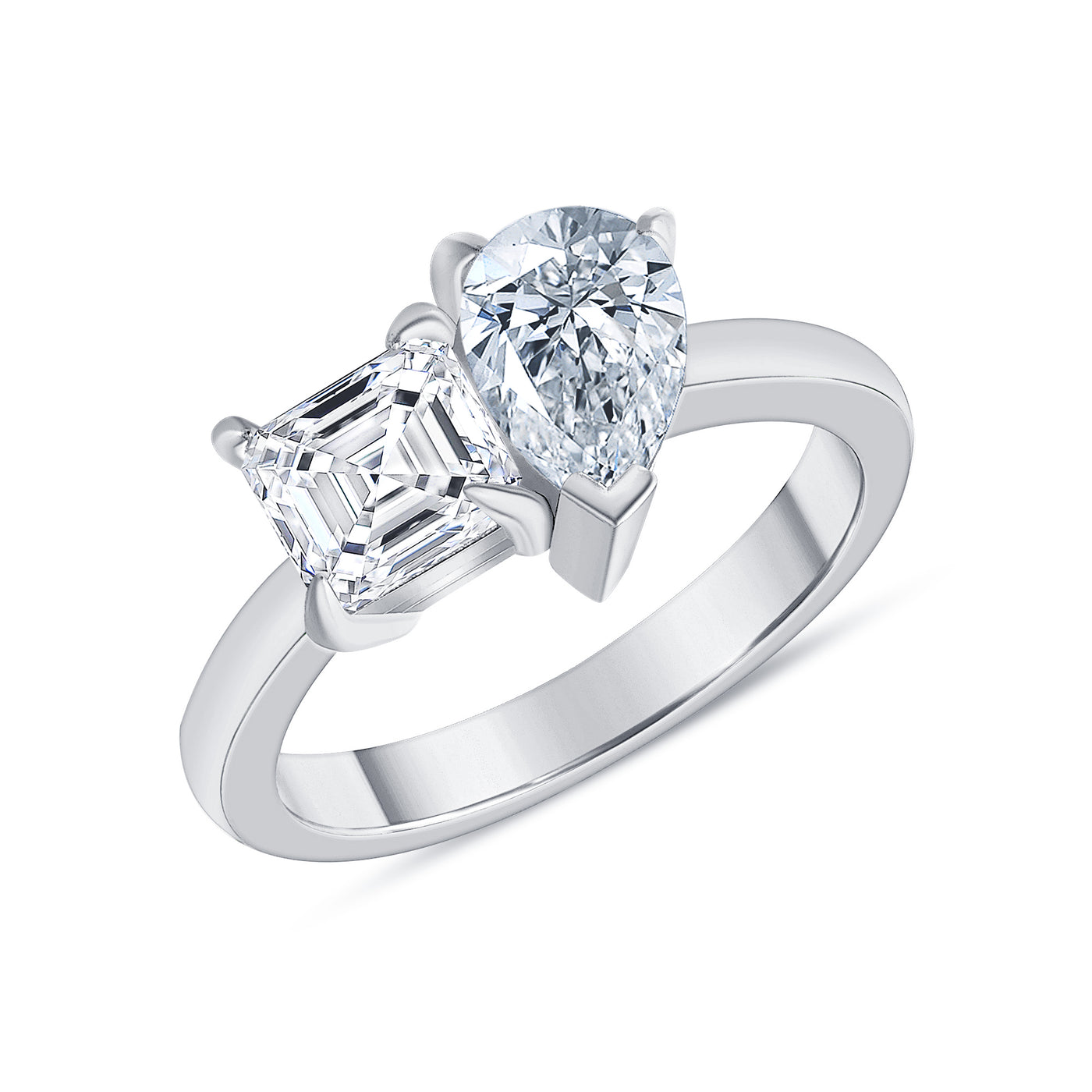 Toi et Moi Asscher and Pear Cut Diamond Engagement Ring 1.00 Carat