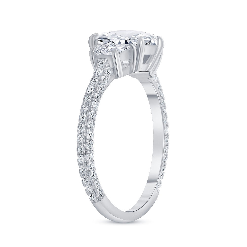 2.25 Ct. Tw. Emerald Cut Diamond Three Stone Inspired Engagement Ring with Half Moon