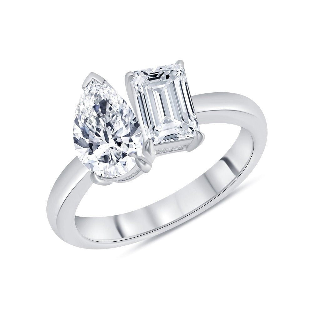 Emerald Cut and Pear Shape Two Stone Engagement Ring Tw