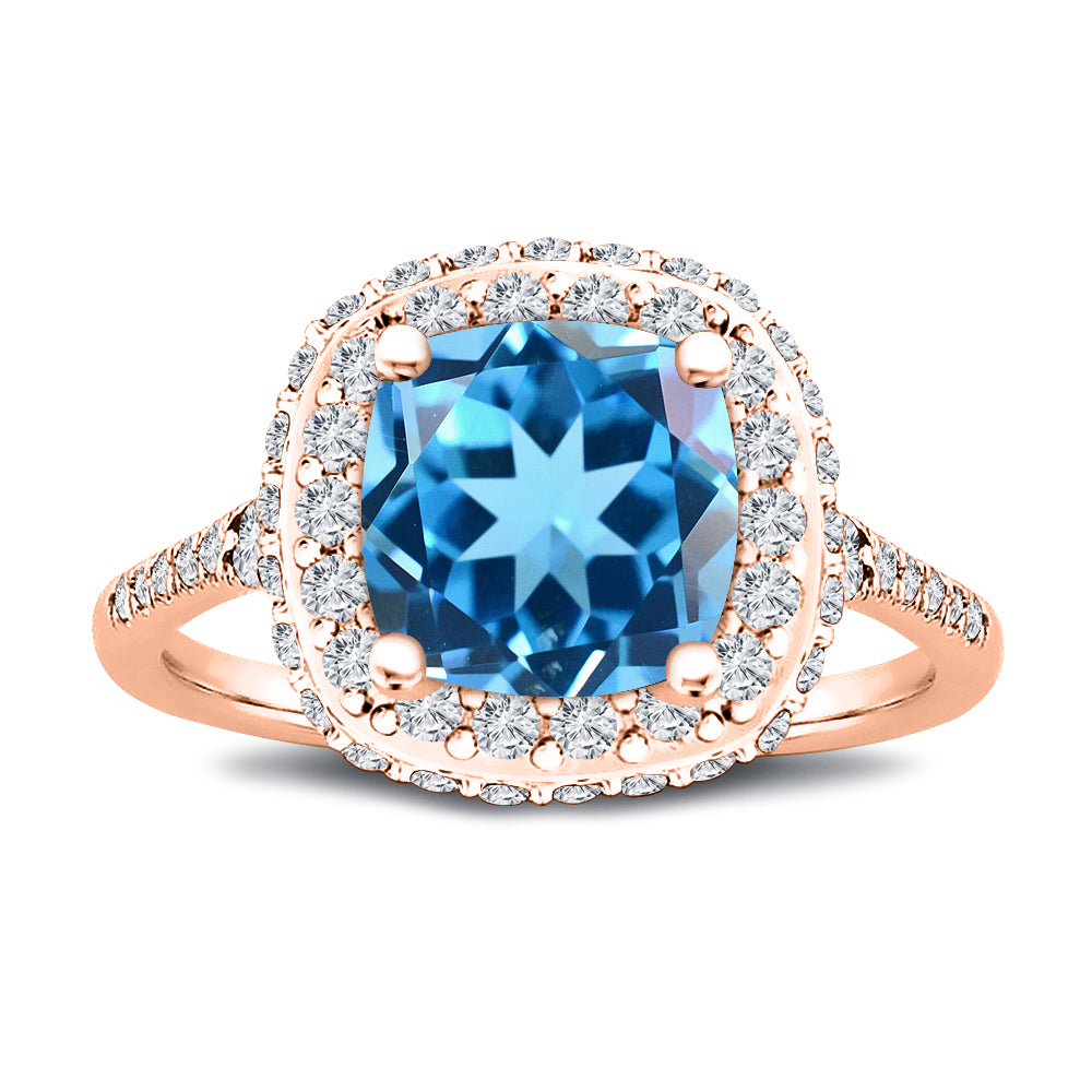 7x7MM Natural Swiss Blue Topaz Cushion Cut Halo Carat Diamond