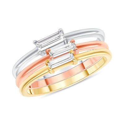 0.30 Ct. Tw. Set of 3 Stack-able Baguette Diamond Rings in 14K Yellow, Rose, & White Gold