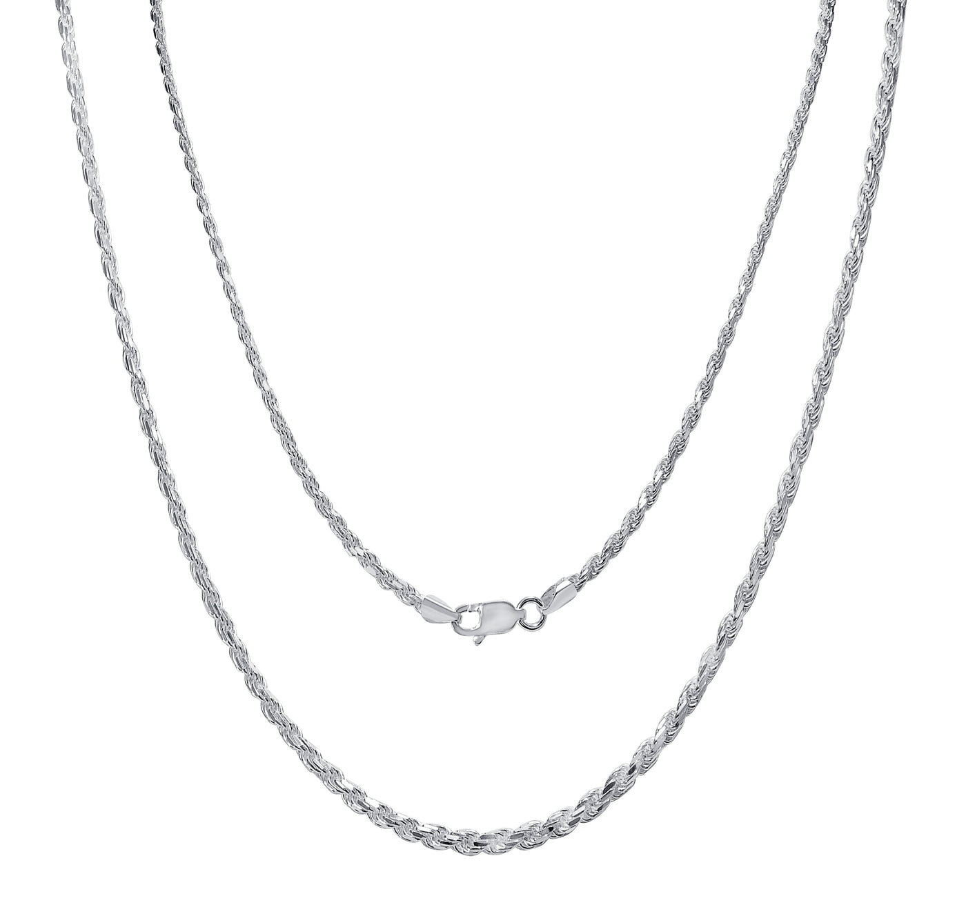 Italian Sterling Silver 2mm Diamond-Cut Rope Chain Necklace, 16"- 26"