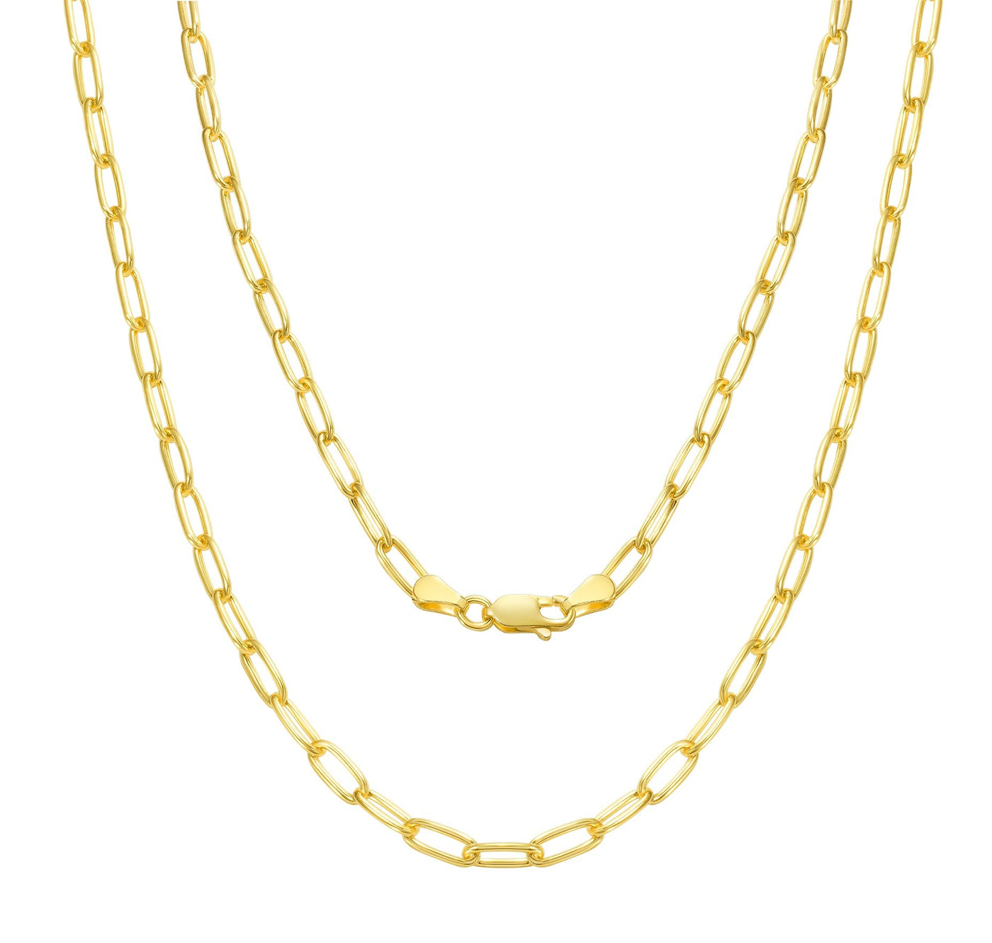 Italian Sterling Silver Gold Plated 3.5mm Paperclip Link Chain Necklace Bracelet, 7" - 24"