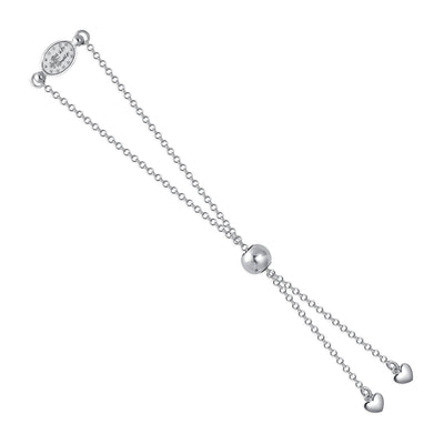 Italian Sterling Silver Miraculous Virgin Mary Medal Adjustable Link Chain Bracelet
