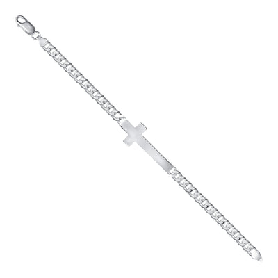 Italian Sterling Silver Polish Sideways Cross Bracelet for Men and Women, 7"or 8"