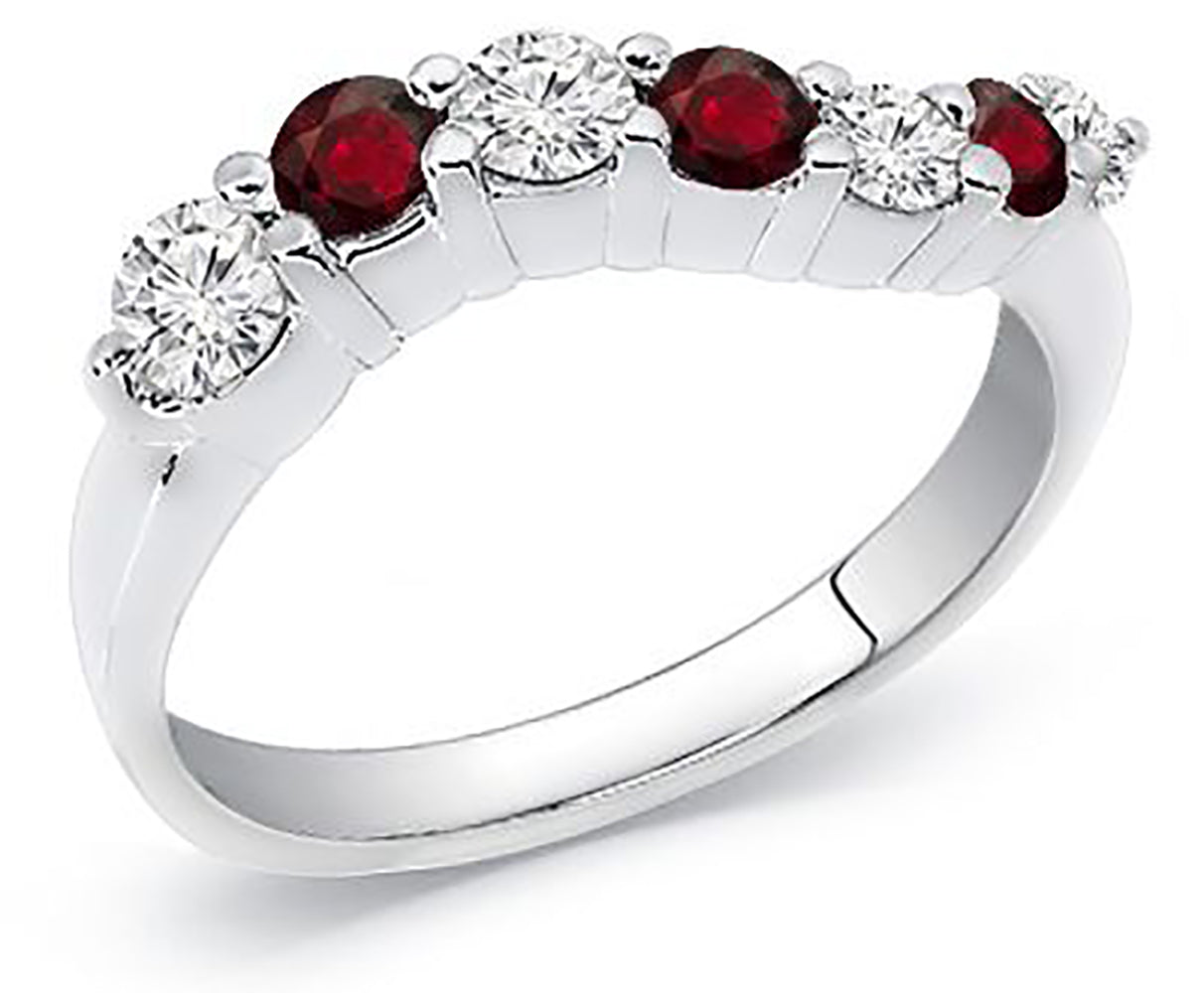 0.80 Ct. Tw. Round Cut Diamond & Natural Ruby Journey Ring