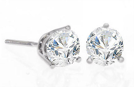 Platinum 3-Prong Round Cut Diamond Stud Earrings .75 ct. tw.