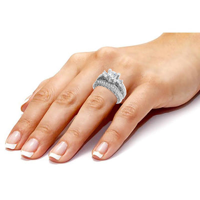Three Stone Inspired Diamond Engagement Wedding Ring Set 2.25 Ct. Tw.