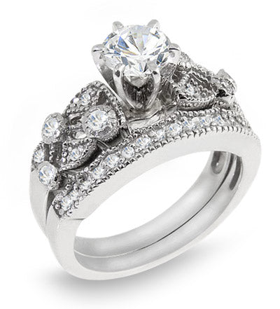 1.35 Ct. Tw. Brilliant Round Cut Diamond Vintage Inspired Engagement Wedding Ring Set