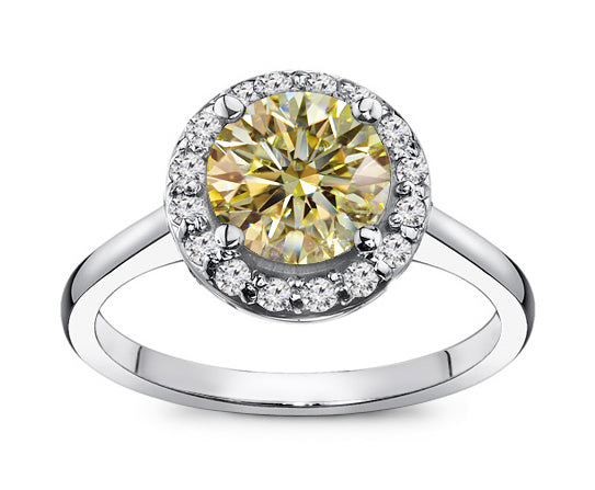 1.75 Carat Natural Fancy Yellow Diamond Halo Engagement Ring