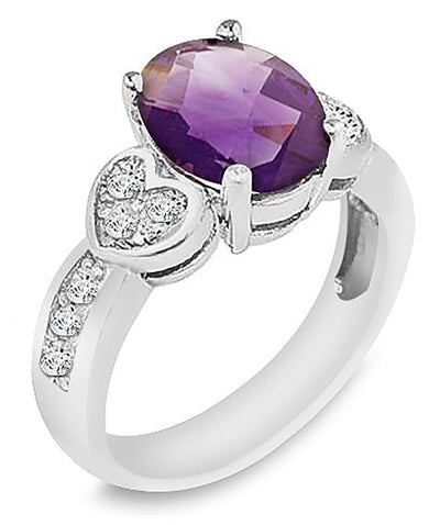 2.00 Ct. Tw. Oval Cut Natural Amethyst with 0.20 Ct. Tw. Brilliant Round Diamond Ring