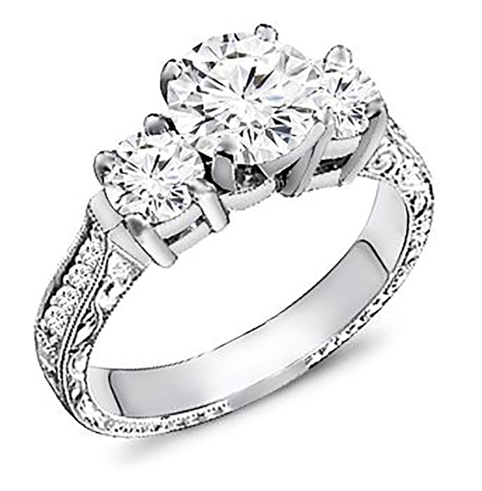 1.50 Carat Brilliant Round Three Stone Inspired Diamond Engagement Ring