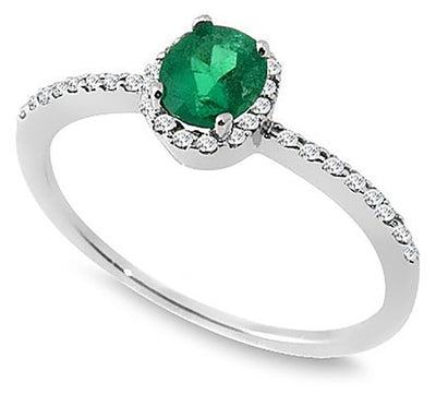 0.75 Ct. Tw. Round Cut Natural Green Emerald with 0.30 Ct. Tw. Diamond Ring