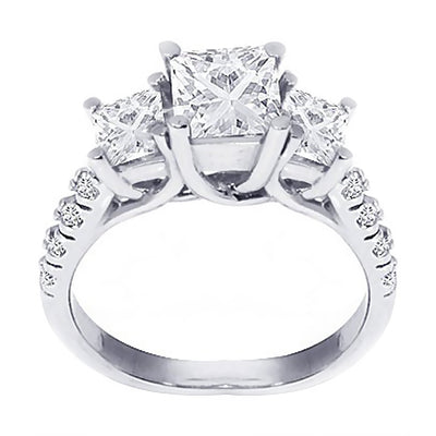 1.00 Carat Three Stone Inspired Princess Cut with Brilliant Round Diamond Engagement Ring Princess Cut