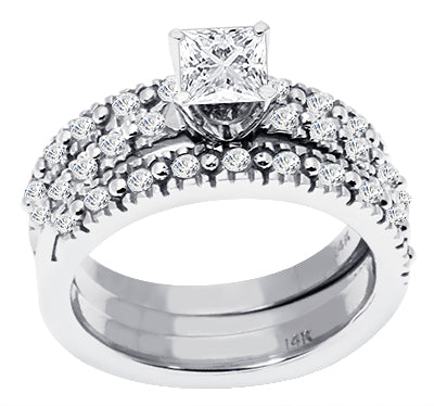 1.60 Ct. Tw. Princess Cut Three Piece Diamond Engagement Wedding Ring Set