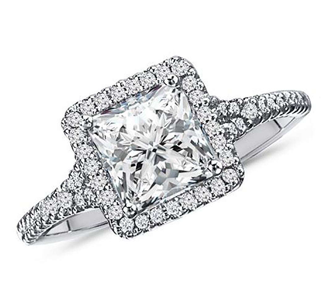 1.50 Carat Princess Cut with Brilliant Round Halo Diamond Engagement Ring
