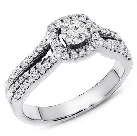 0.75 Carat Brilliant Round Cut Diamond Halo Design Engagement Ring