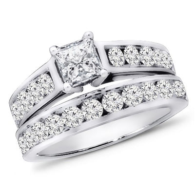 1.00 Carat Princess Cut Diamond Engagement Wedding Ring Set
