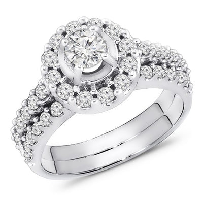 1.70 Carat Brilliant Round Cut Diamond Halo Engagement Wedding Ring Set
