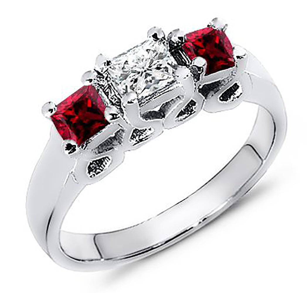 Three Stone Diamond Natural Ruby Ring - Main Image