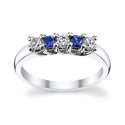 5-Stone 0.50 Carat Round Cut Diamond & Natural Blue Sapphire Band