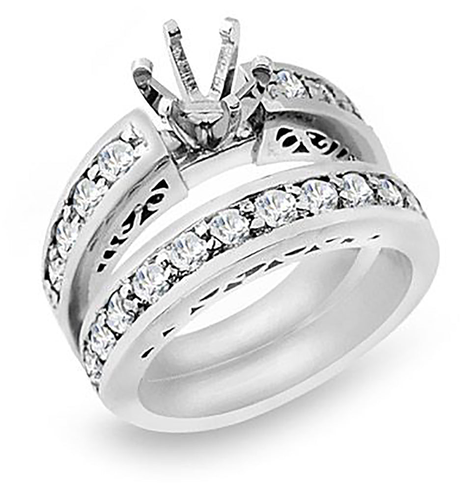Ladies 1.00 Ct. Tw. Brilliant Round Diamond Semi-Mount Engagement Ring & Wedding Band Set