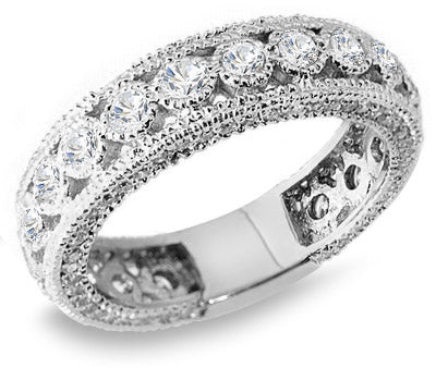 1.40 Ct. Tw. Brilliant Round Cut Diamond Vintage Style Eternity Ring in Platinum