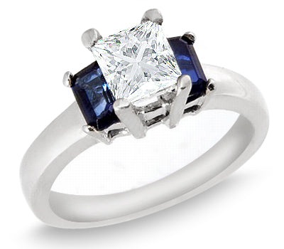 1.00 Ct. Tw. Princess Cut & 0.50 Ct. Tw. Natural Blue Sapphire Engagement Ring