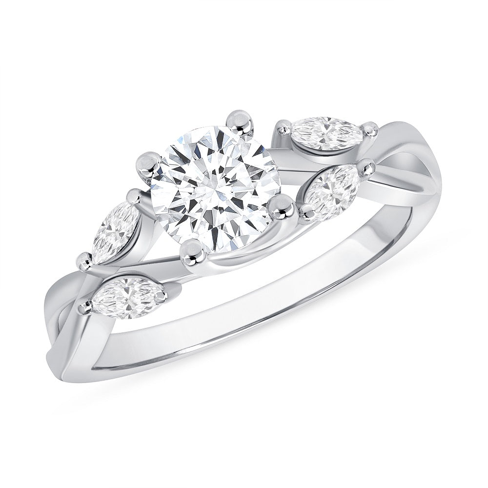 Floral Inspired 1.15 Ct. Tw. Brilliant Round and Marquise Cut Diamond Engagement Ring