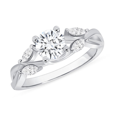 Floral Inspired 1.15 Ct. Tw. Brilliant Round and Marquise Cut Diamond Engagement Ring