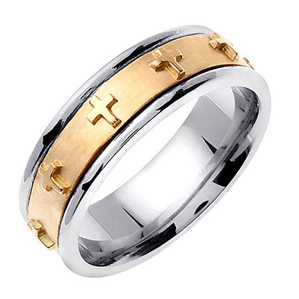 7MM Two Tone Gold Cross Design Wedding Band