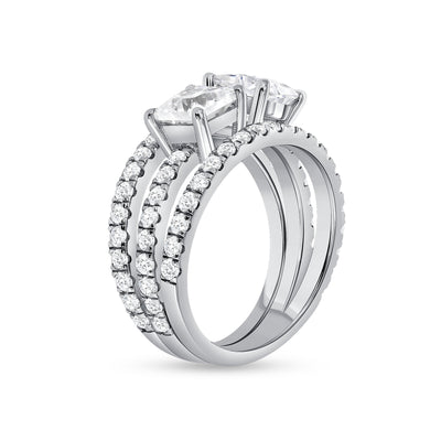 Two Stone Oval & Princess Cut Diamond Engagement Ring Set 1.75 Carat