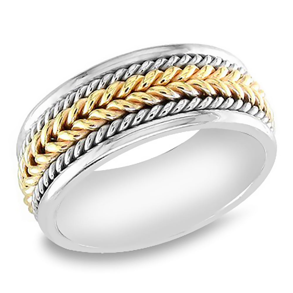 7MM Two Tone Gold Center Hand Braided with Rope Wedding Band