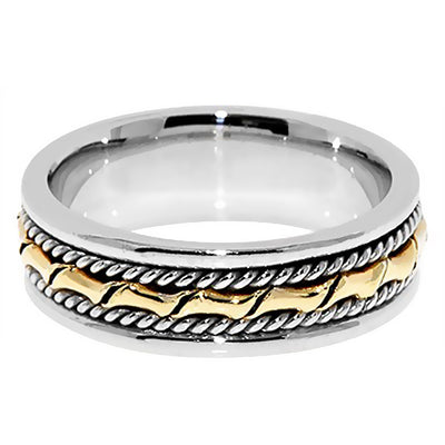 6MM Two Tone Gold Unique Design with Rope Wedding Band