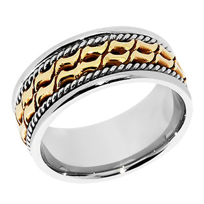 7MM Two Tone Gold Double Unique Design with White Rope Wedding Band