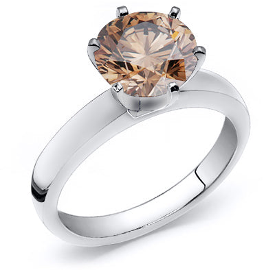 14k Gold Round Natural Champagne Diamond Solitaire Ring 1.06 Carat