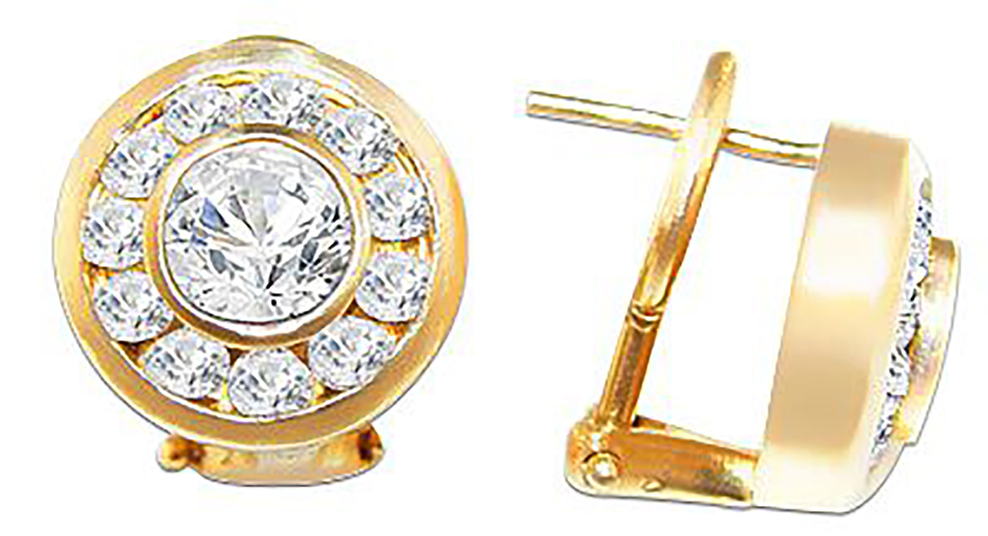 Ladies Gold Halo Bezel Diamond Earrings 2.10 TCW