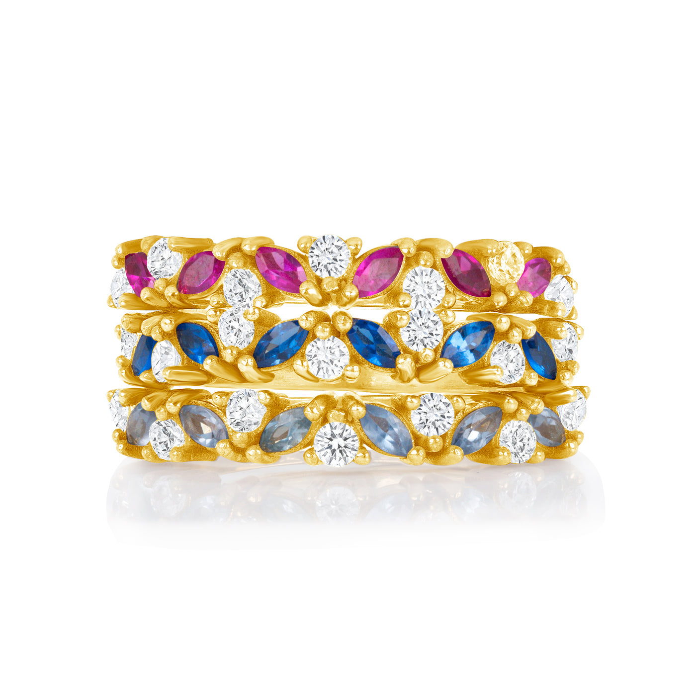 Alyce 14K Gold Colorful 0.50 Ct. Mix Cut Gem and Diamond Stack-Able Rings