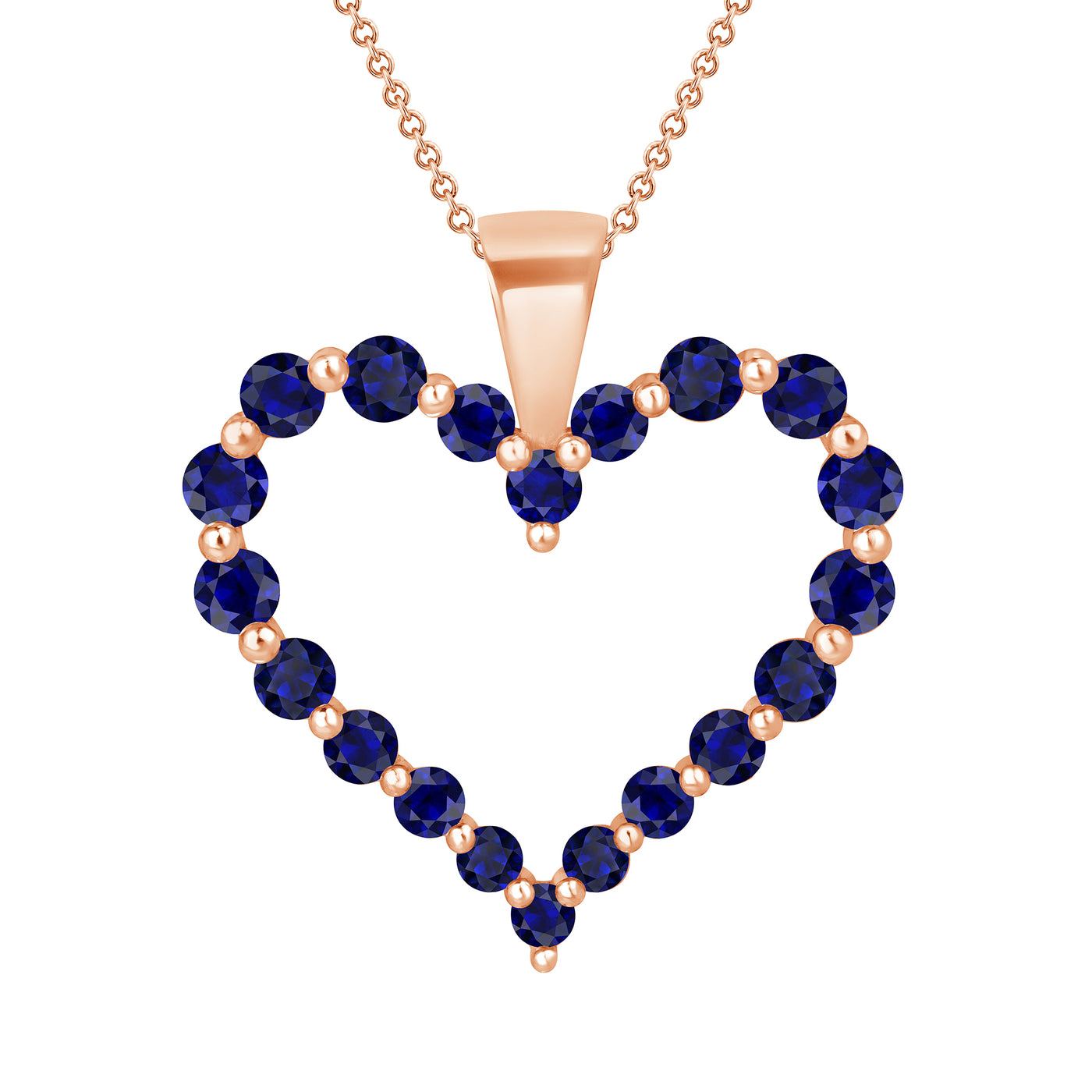 Blue Sapphire Shared Prong 0.80 Carat Heart Pendant in Yellow, Rose and White Gold 16" Chain