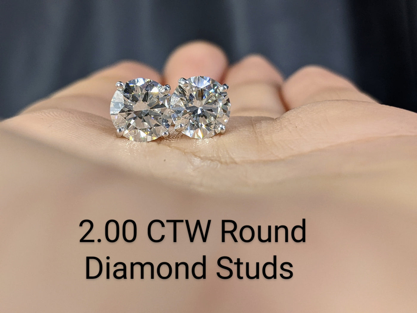 2.00 Carat Round Cut Diamond Stud Earrings