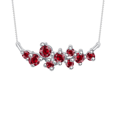 0.25 Carat Brilliant Round Cluster Ruby Necklace 14K Gold 16" Rolo Chain