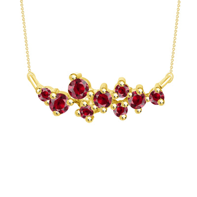 0.25 Carat Brilliant Round Cluster Ruby Necklace 14K Gold 16" Rolo Chain